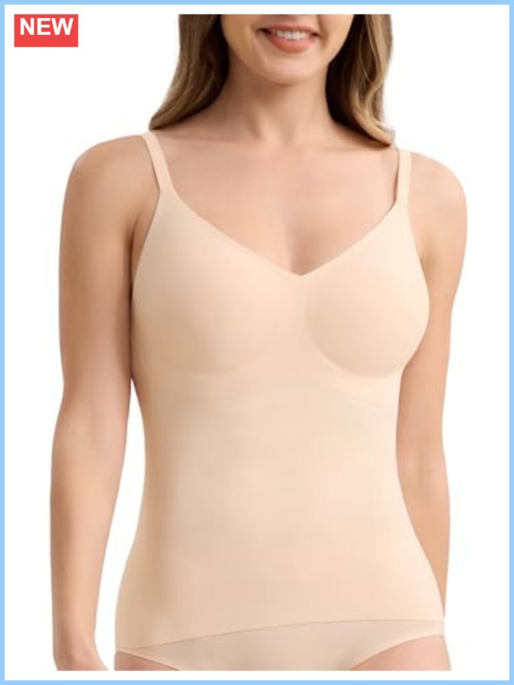 Women's Seamless Camisole Tank Top with Built-In Bra Adjustable Spaghetti Straps